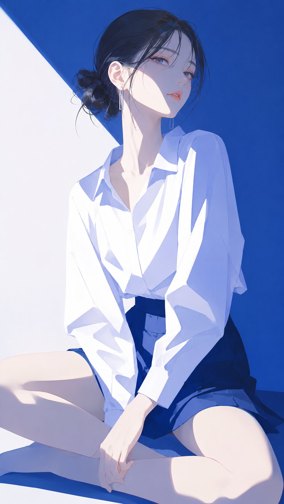 蓝白极简时装封面插画 示例 2